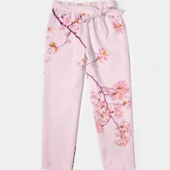 Harlow & Lloyd Pants & Joggers Pink Cherry Blossom Women's Belted Tapered Pants