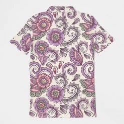 Harlow & Lloyd T Shirts & Tanks Purple Cream Paisley Men's Slim Fit Short Sleeve Polo