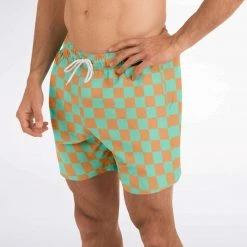 Subliminator Men Green & Orange Check Swim Shorts 16 Subliminator Men Green & Orange Check Swim Shorts