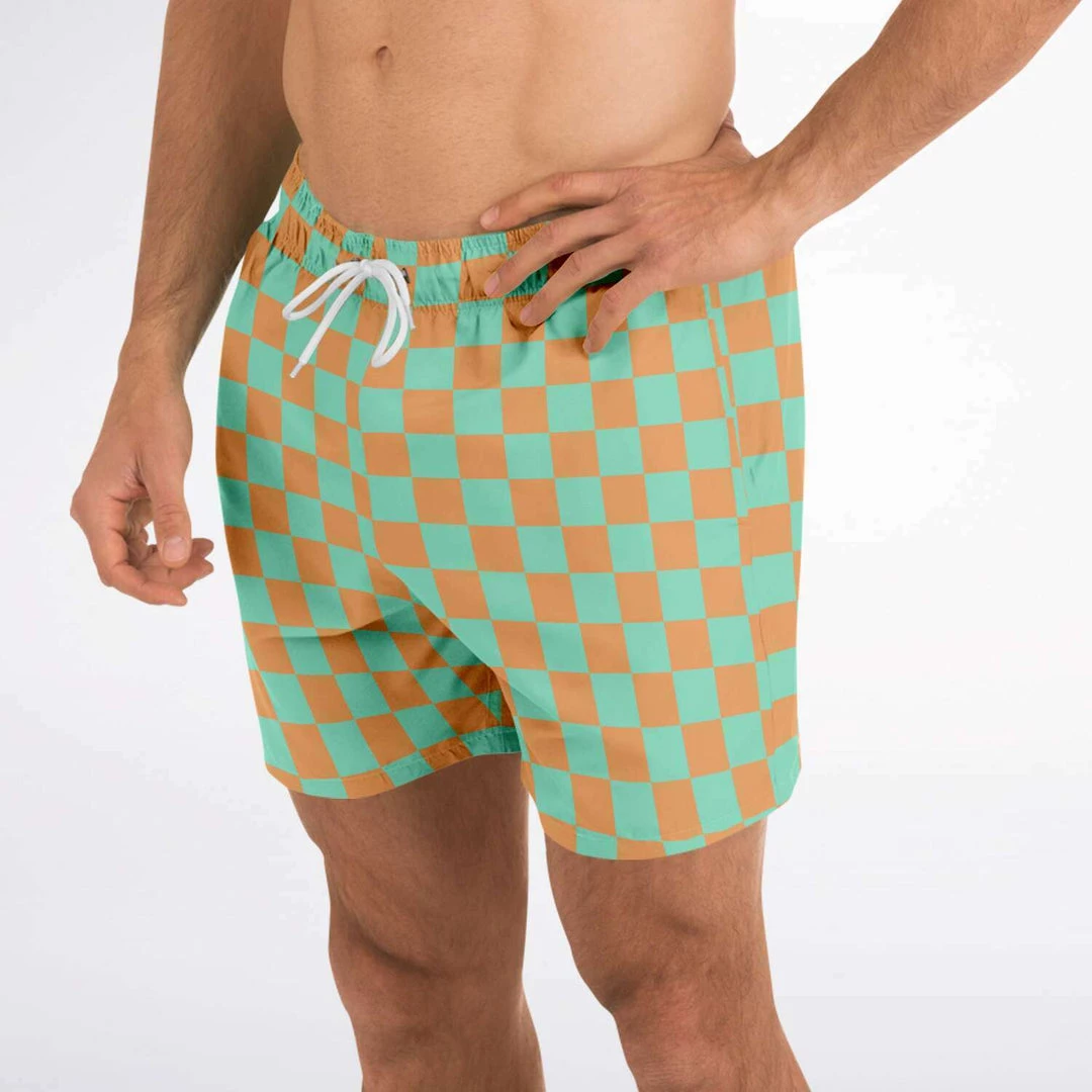 Subliminator Men Green & Orange Check Swim Shorts 6 Subliminator Men Green & Orange Check Swim Shorts