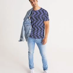 Harlow & Lloyd Blue Violet Charcoal Abstract Striped Men's T Shirt T Shirts & Tanks