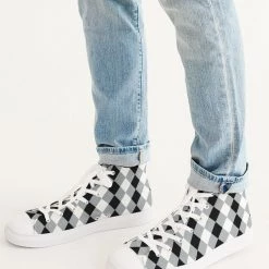 Harlow & Lloyd Harlequin Check Concrete Black & White Men's Hightop Canvas Shoes