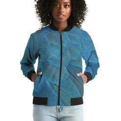 Harlow & Lloyd Brilliant Blue Feathers Women's Bomber Jacket