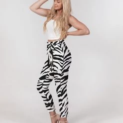 Harlow & Lloyd White Tiger Women's Belted Tapered Pants Pants & Joggers 10 Harlow & Lloyd White Tiger Women's Belted Tapered Pants Pants & Joggers