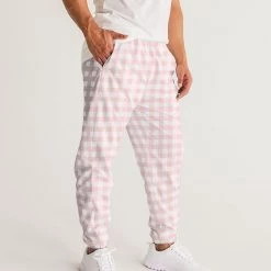 Harlow & Lloyd Pants & Joggers Pale Pink Gingham Check Men's Lightweight Track Pants
