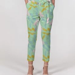 Harlow & Lloyd Green Tea Floral Women's Belted Tapered Pants Pants & Joggers