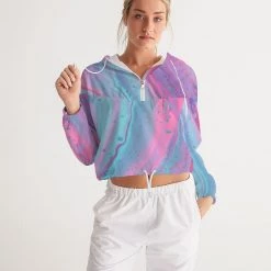 Harlow & Lloyd Jackets Marshmallow Marbled Women's Cropped Windbreaker Jacket
