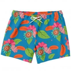 Subliminator Men Tropical Flower Power Blue Swim Shorts