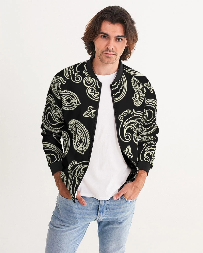 Harlow & Lloyd Black & Bone Paisley Men's Bomber Jacket Jackets 4 Harlow & Lloyd Black & Bone Paisley Men's Bomber Jacket Jackets