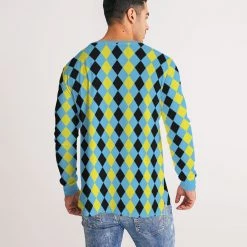 Harlow & Lloyd Blue & Yellow Harlequin Check Men's Long Sleeve Tee T Shirts & Tanks 14 Harlow & Lloyd Blue & Yellow Harlequin Check Men's Long Sleeve Tee T Shirts & Tanks