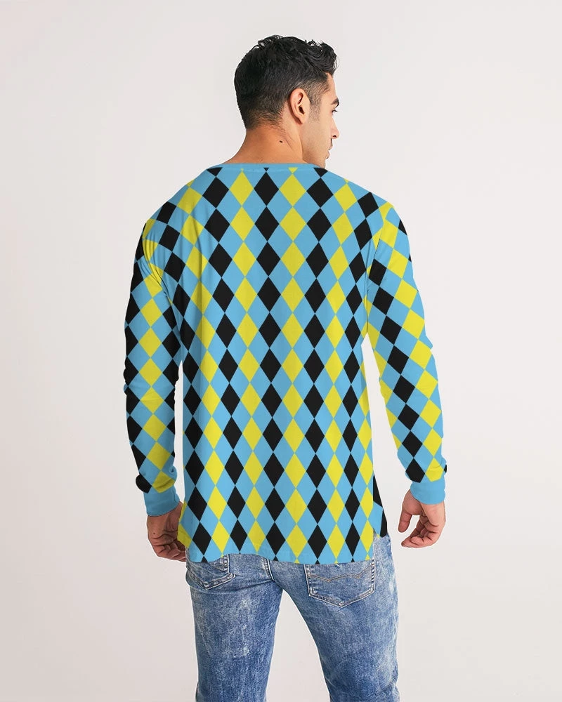Harlow & Lloyd Blue & Yellow Harlequin Check Men's Long Sleeve Tee T Shirts & Tanks 8 Harlow & Lloyd Blue & Yellow Harlequin Check Men's Long Sleeve Tee T Shirts & Tanks