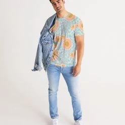 Harlow & Lloyd Retro Sunflowers Cyan Men's T Shirt