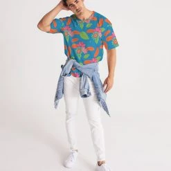 Harlow & Lloyd T Shirts & Tanks Tropical Flower Power Blue Men's Premium Oversized Tee