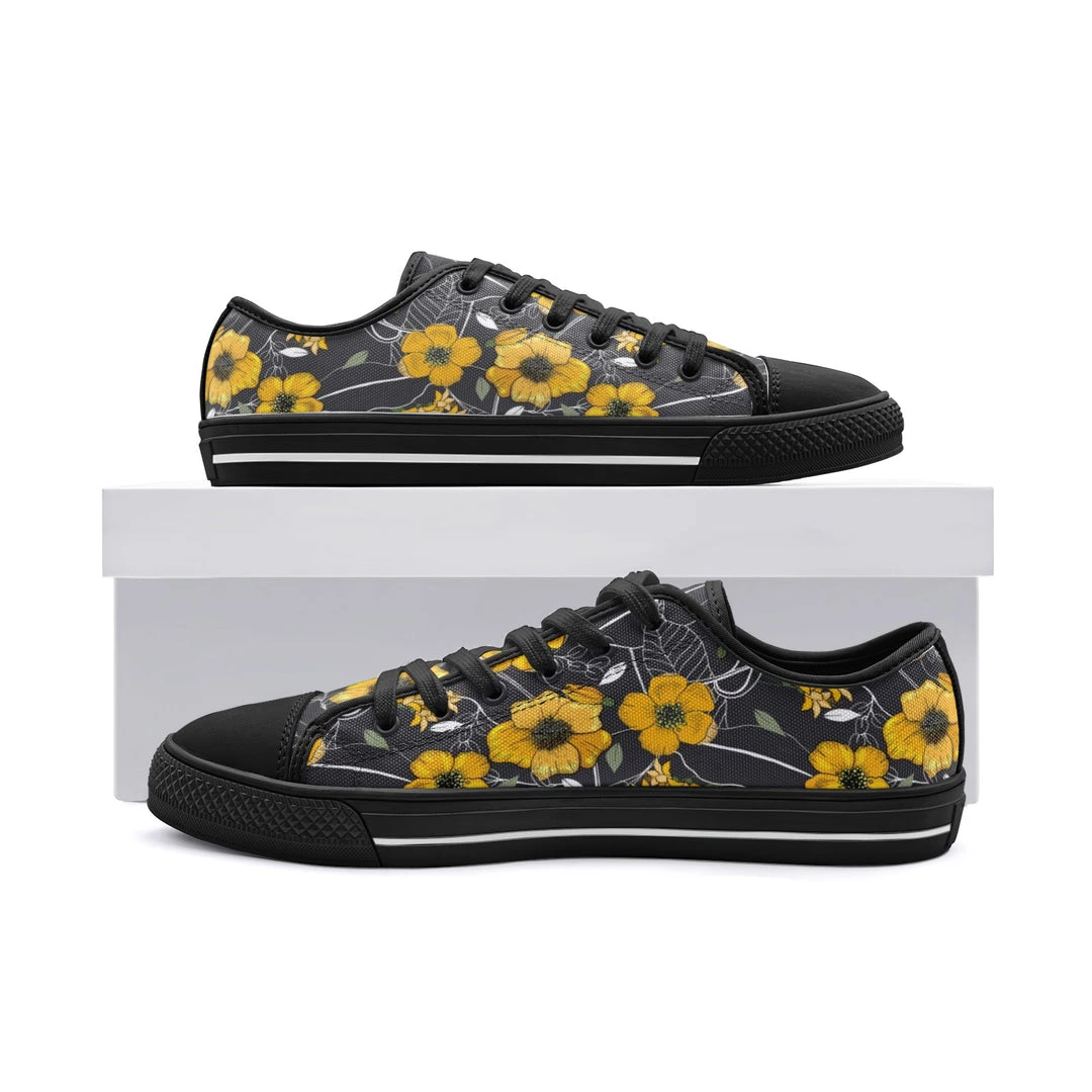 Harlow & LLoyd Yellow Floral Unisex Low Top Canvas Shoes 5 Harlow & LLoyd Yellow Floral Unisex Low Top Canvas Shoes