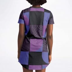 Subliminator Blue Violet Black Geometric T Shirt Dress