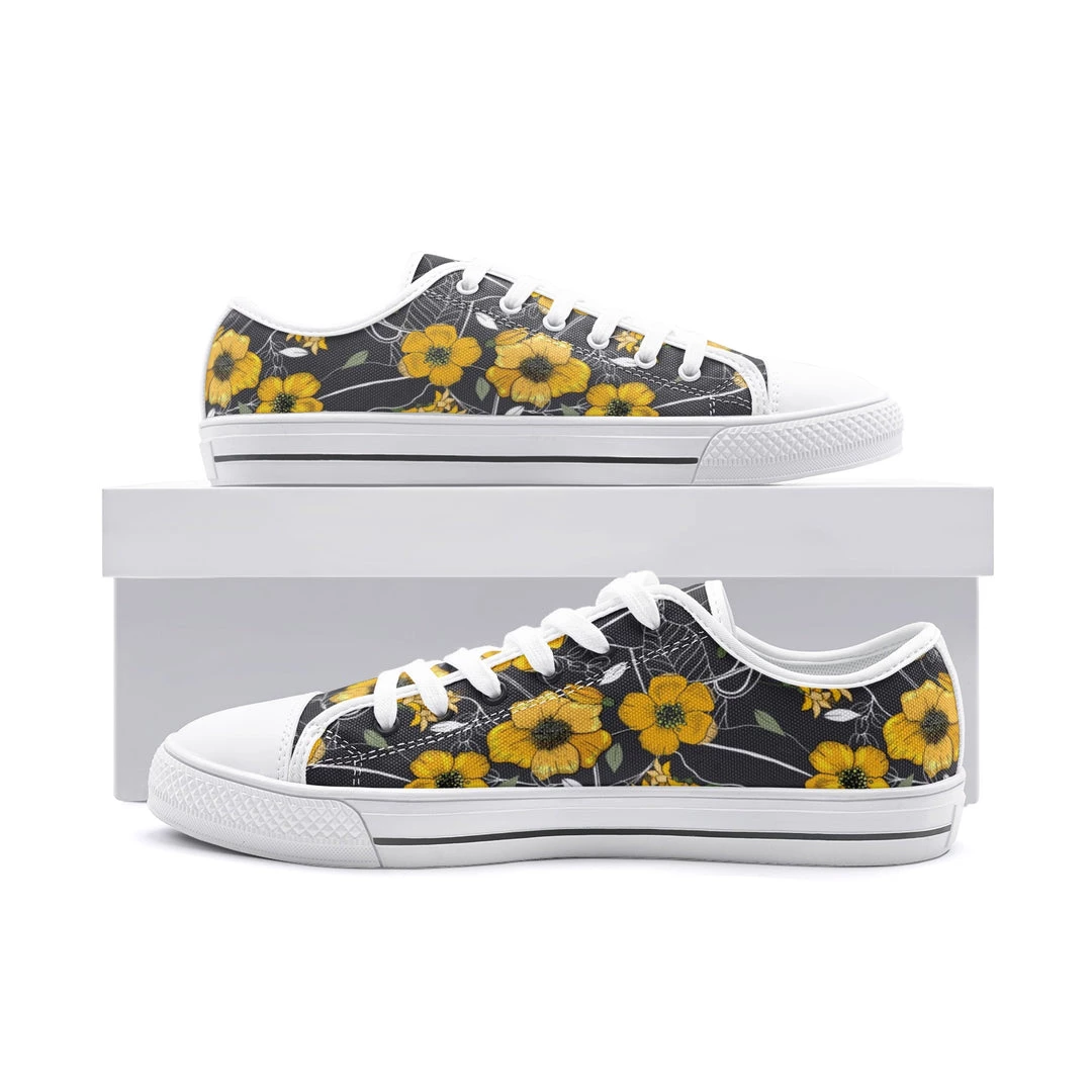 Harlow & LLoyd Yellow Floral Unisex Low Top Canvas Shoes 9 Harlow & LLoyd Yellow Floral Unisex Low Top Canvas Shoes