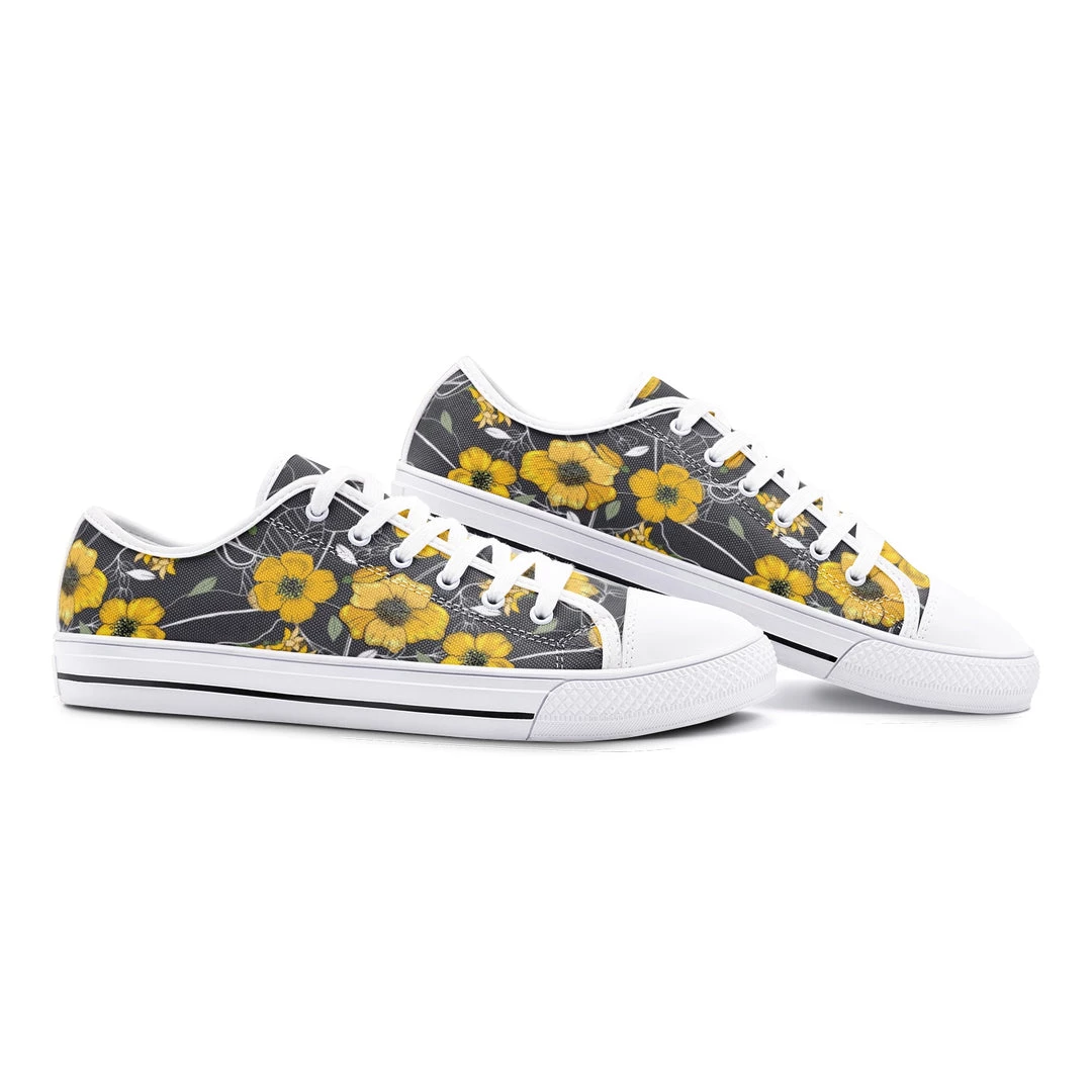 Harlow & LLoyd Yellow Floral Unisex Low Top Canvas Shoes 4 Harlow & LLoyd Yellow Floral Unisex Low Top Canvas Shoes