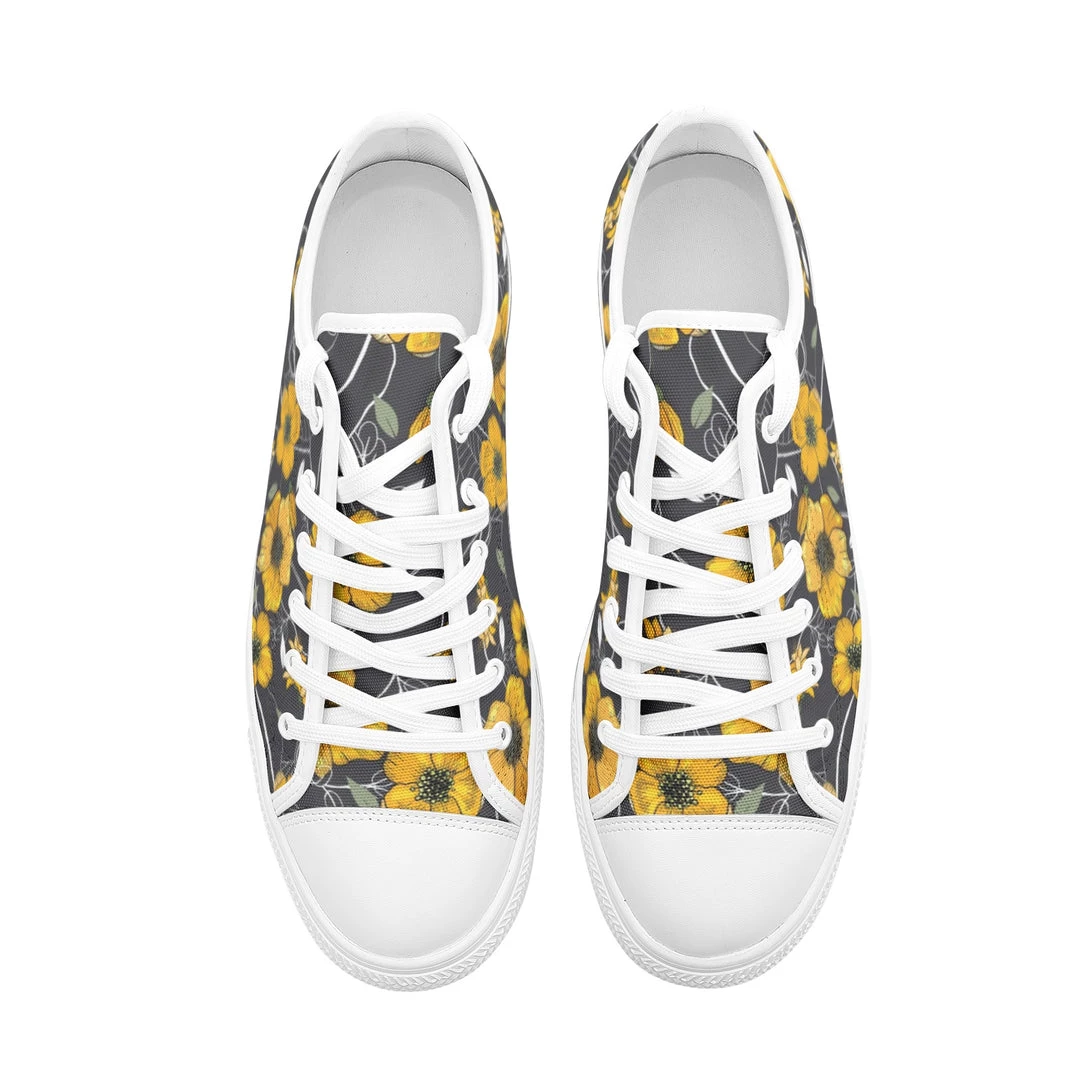 Harlow & LLoyd Yellow Floral Unisex Low Top Canvas Shoes 10 Harlow & LLoyd Yellow Floral Unisex Low Top Canvas Shoes