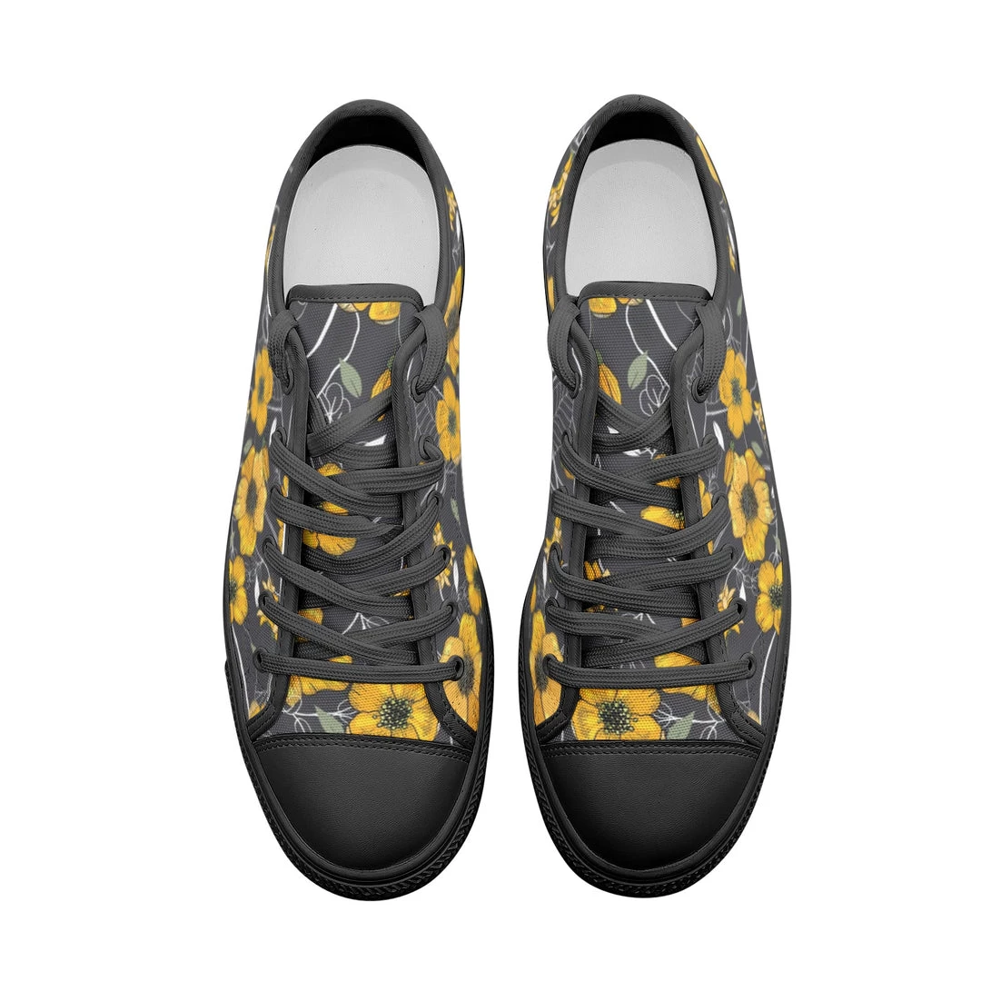 Harlow & LLoyd Yellow Floral Unisex Low Top Canvas Shoes 7 Harlow & LLoyd Yellow Floral Unisex Low Top Canvas Shoes
