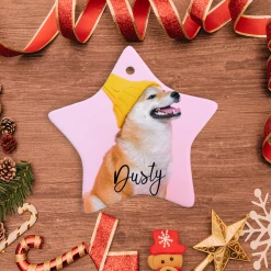Harlow & Lloyd Custom Photo Christmas Ornaments With Personalized Name - Star Shape
