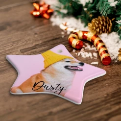 Harlow & Lloyd Custom Photo Christmas Ornaments With Personalized Name - Star Shape
