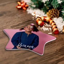 Harlow & Lloyd Custom Photo Christmas Ornaments With Personalized Name - Star Shape