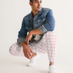 Harlow & Lloyd Pants & Joggers Pale Pink Gingham Check Men's Lightweight Track Pants
