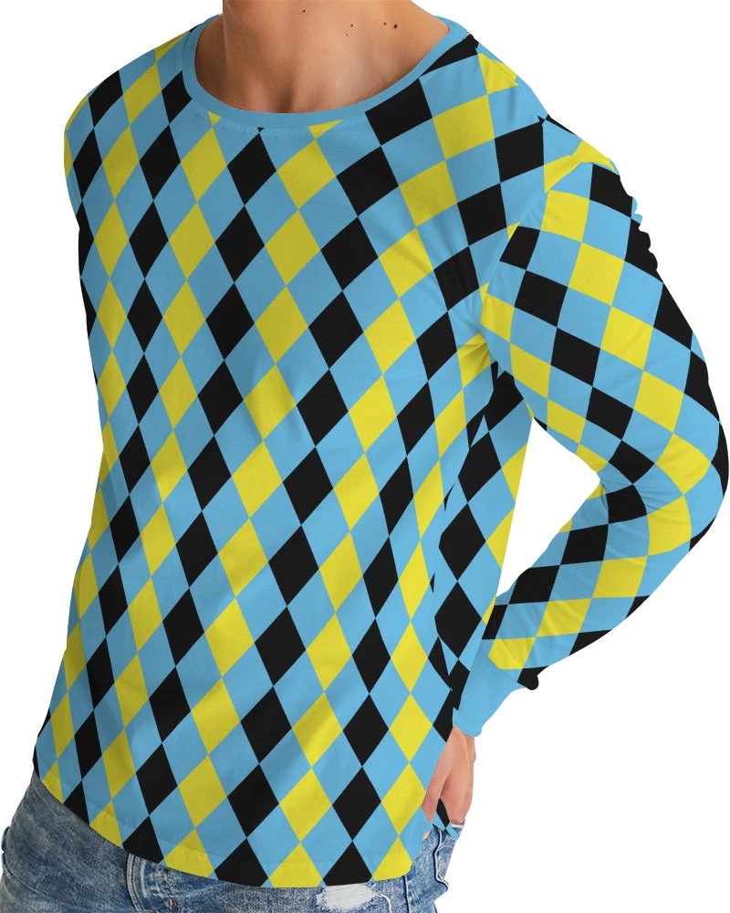 Harlow & Lloyd Blue & Yellow Harlequin Check Men's Long Sleeve Tee T Shirts & Tanks 9 Harlow & Lloyd Blue & Yellow Harlequin Check Men's Long Sleeve Tee T Shirts & Tanks