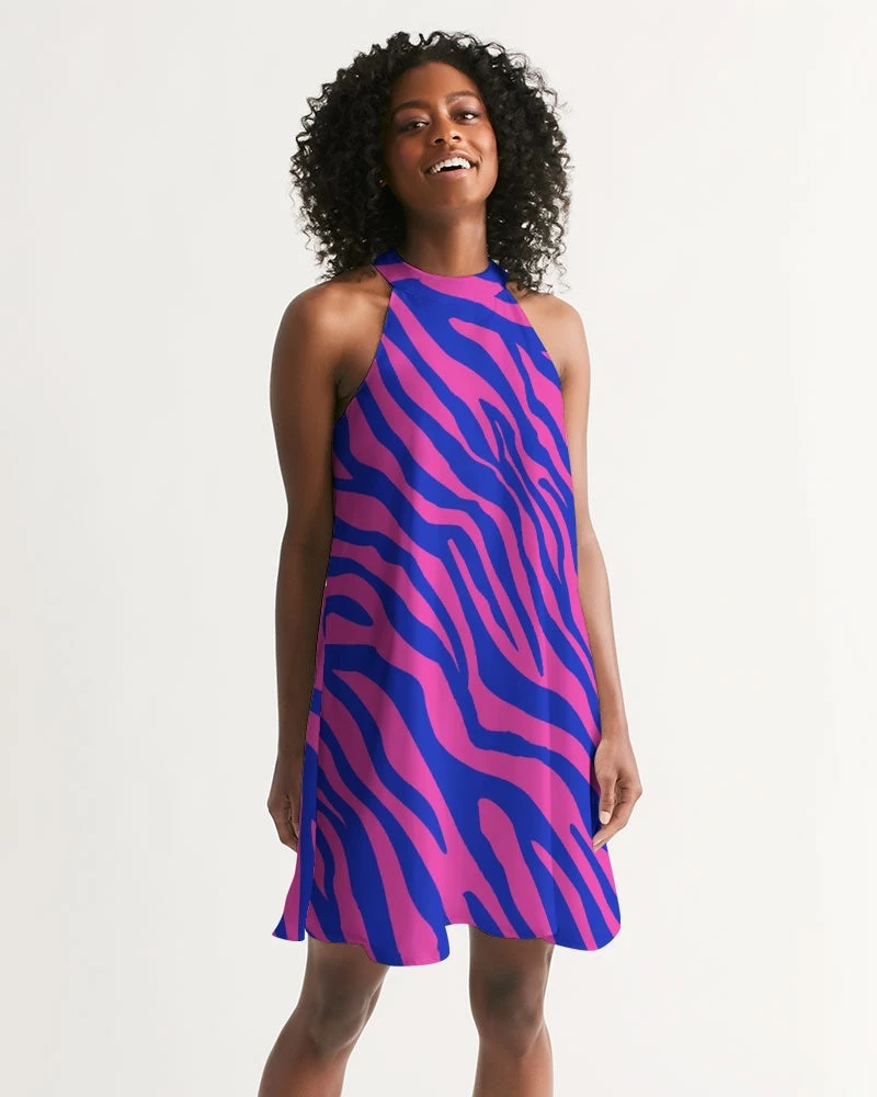 Harlow & Lloyd Electric Zebra Women's Halter Dress 4 Harlow & Lloyd Electric Zebra Women's Halter Dress