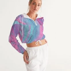 Harlow & Lloyd Jackets Marshmallow Marbled Women's Cropped Windbreaker Jacket