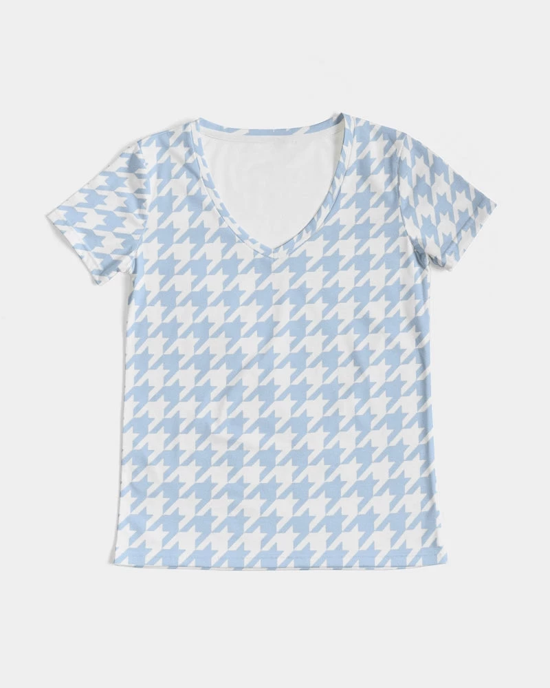Harlow & Lloyd Baby Blue Large Houndstooth Women's V-Neck Tee T Shirts & Tanks 9 Harlow & Lloyd Baby Blue Large Houndstooth Women's V-Neck Tee T Shirts & Tanks
