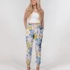 Harlow & Lloyd Blue Frisky Floral Women's Belted Tapered Pants Pants & Joggers