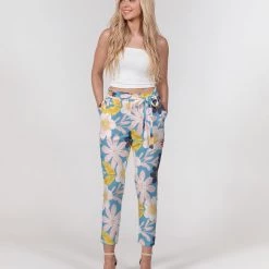 Harlow & Lloyd Blue Frisky Floral Women's Belted Tapered Pants Pants & Joggers