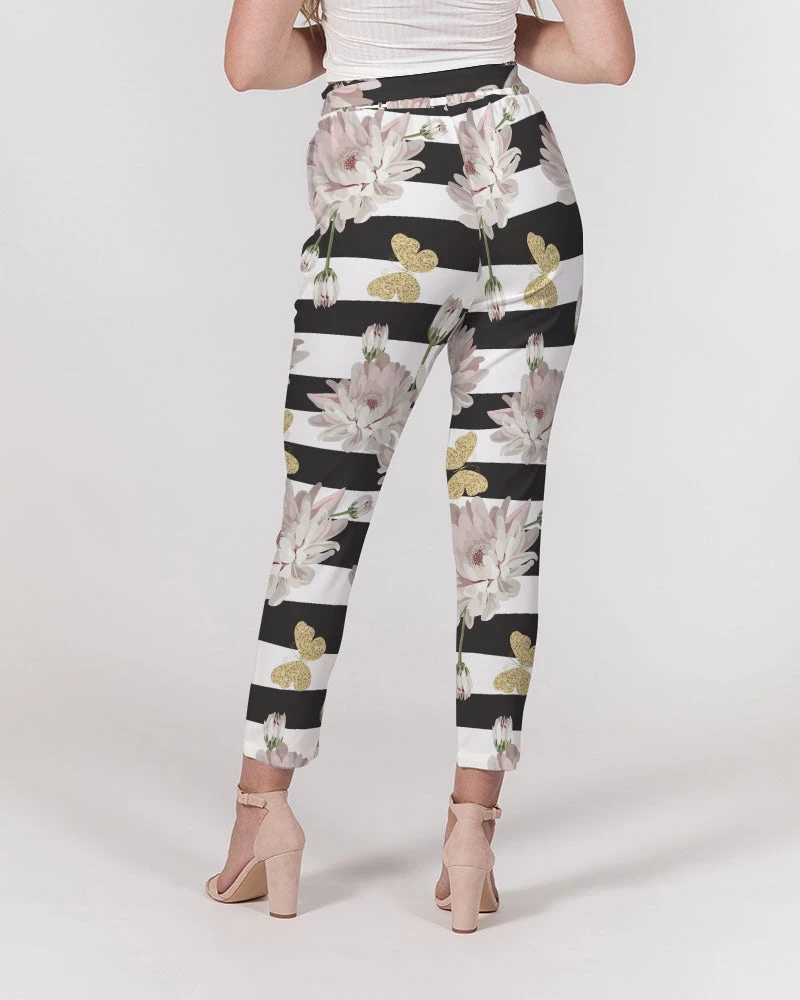 Harlow & Lloyd Pants & Joggers Pink Chrysanthemum Butterflies Women's Belted Tapered Pants 9 Harlow & Lloyd Pants & Joggers Pink Chrysanthemum Butterflies Women's Belted Tapered Pants