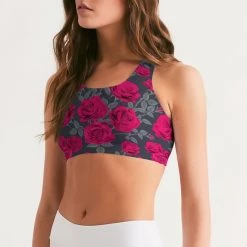 Harlow & Lloyd Dark Vintage Roses Women's Seamless Sports Bra 8 Harlow & Lloyd Dark Vintage Roses Women's Seamless Sports Bra