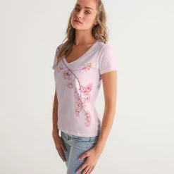Harlow & Lloyd T Shirts & Tanks Pink Cherry Blossom Women's V-Neck Tee 12 Harlow & Lloyd T Shirts & Tanks Pink Cherry Blossom Women's V-Neck Tee
