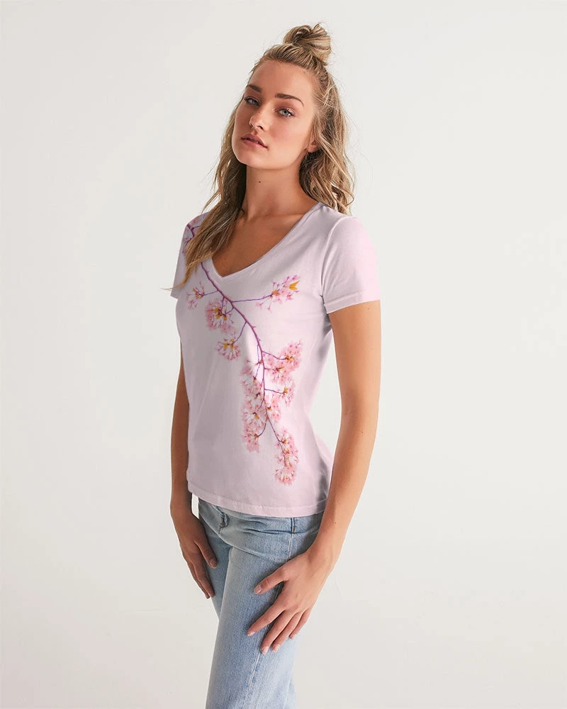 Harlow & Lloyd T Shirts & Tanks Pink Cherry Blossom Women's V-Neck Tee 5 Harlow & Lloyd T Shirts & Tanks Pink Cherry Blossom Women's V-Neck Tee