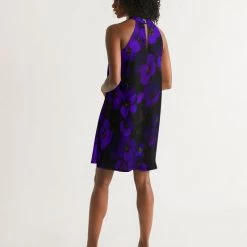 Harlow & Lloyd Midnight Purple Flowers Women's Halter Dress