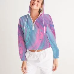 Harlow & Lloyd Jackets Marshmallow Marbled Women's Cropped Windbreaker Jacket