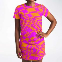 Subliminator T Shirts & Tanks Fuchsia & Orange Warp T Shirt Dress