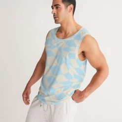 Harlow & Lloyd Blue & Vanilla Ripple Check Men's Sports Tank T Shirts & Tanks