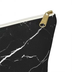Harlow & Lloyd Personalized Cosmetics Bag / Accessory Pouch In Black Marble And Gold Bags