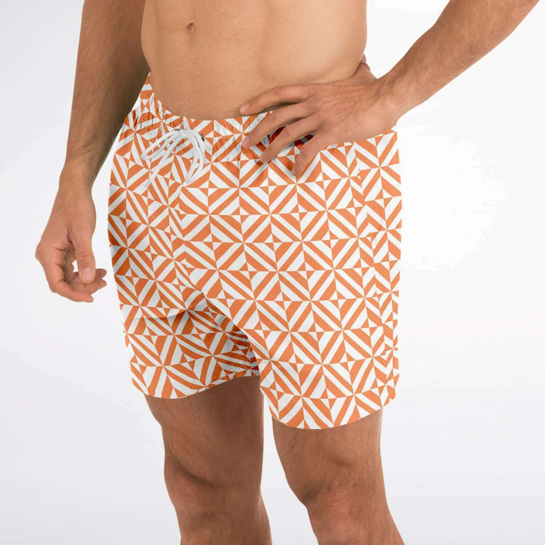 Subliminator Orange Geometric Pattern Swim Shorts 6 Subliminator Orange Geometric Pattern Swim Shorts