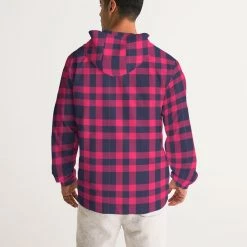 Harlow & Lloyd Red & Navy Tartan Men's Hooded Windbreaker Jacket Jackets 14 Harlow & Lloyd Red & Navy Tartan Men's Hooded Windbreaker Jacket Jackets