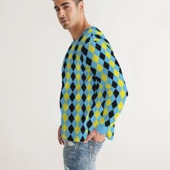 Harlow & Lloyd Blue & Yellow Harlequin Check Men's Long Sleeve Tee T Shirts & Tanks 13 Harlow & Lloyd Blue & Yellow Harlequin Check Men's Long Sleeve Tee T Shirts & Tanks