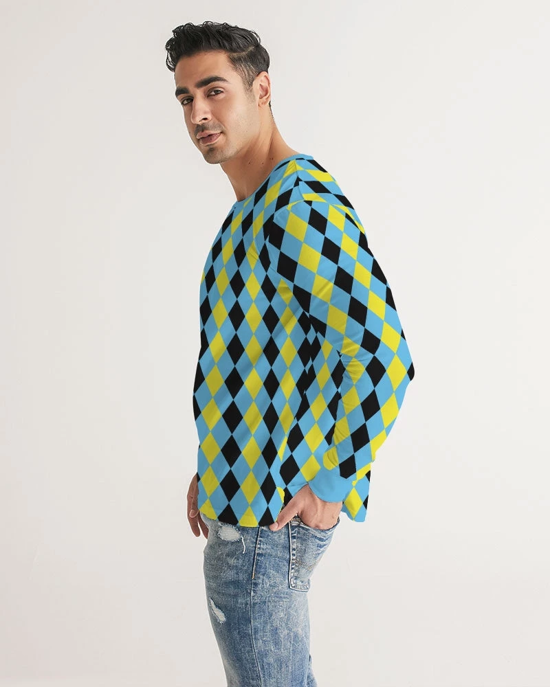 Harlow & Lloyd Blue & Yellow Harlequin Check Men's Long Sleeve Tee T Shirts & Tanks 7 Harlow & Lloyd Blue & Yellow Harlequin Check Men's Long Sleeve Tee T Shirts & Tanks