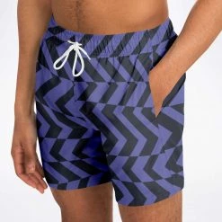 Subliminator Men Blue Violet & Charcoal Abstract Striped Swim Shorts