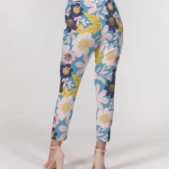Harlow & Lloyd Blue Frisky Floral Women's Belted Tapered Pants Pants & Joggers