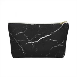 Harlow & Lloyd Personalized Cosmetics Bag / Accessory Pouch In Black Marble And Gold Bags