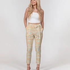 Harlow & Lloyd Green & Orange Snake Print Women's Belted Tapered Pants 15 Harlow & Lloyd Green & Orange Snake Print Women's Belted Tapered Pants